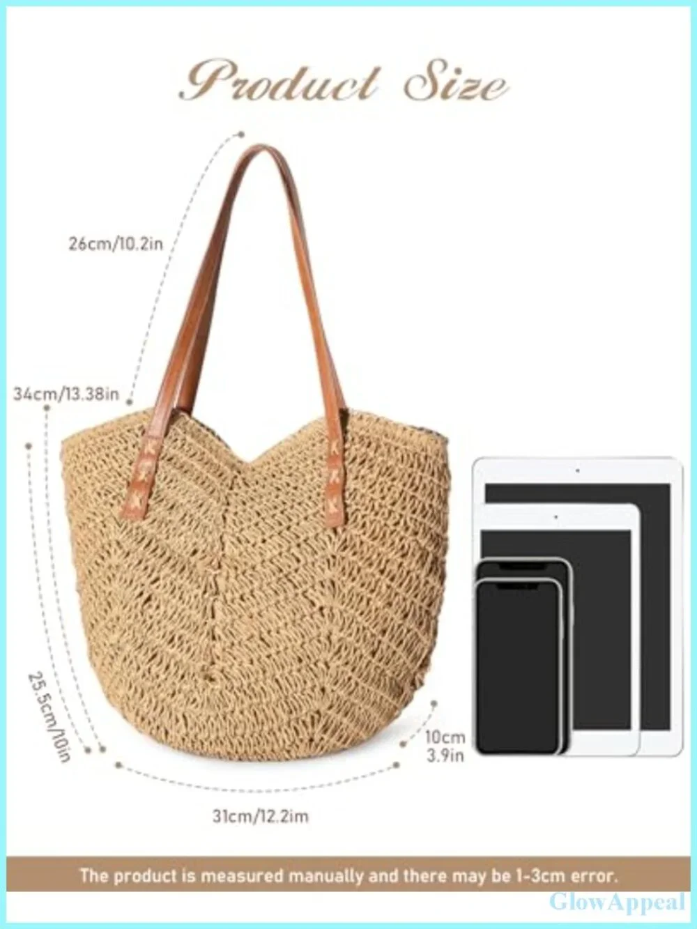 Straw Tote Bag Women Beach Summer Woven Zipper Shoulder Handbag